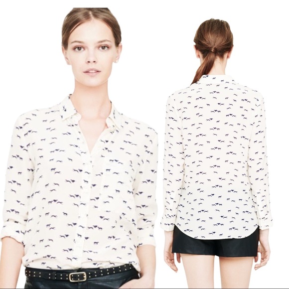 Club Monaco Tops - Club Monaco 100% Silk Greyhound Print Button Down top Small
